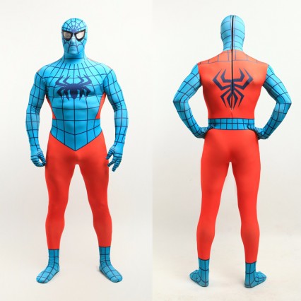 Superhero Comic Costumes Wholesale Halloween Blue Orange Lycra Spandex Zentai Suit Inspired by Spiderman Halloween from China Manufacturer Directly