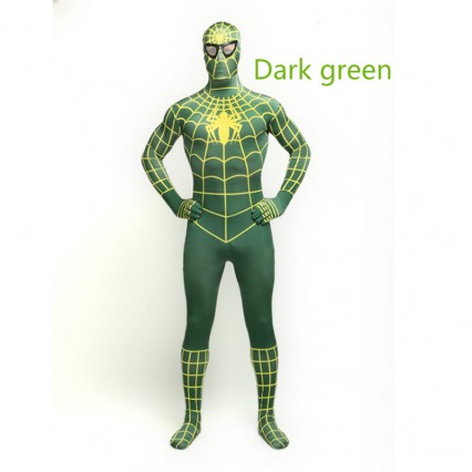 Superhero Comic Costumes Wholesale Halloween Dark Green Spandex Lycra Bodysuit Inspired by Spiderman Halloween from China Manufacturer Directly