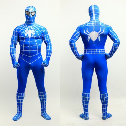 Superhero Comic Costumes Wholesale Halloween Lycra Spandex Blue White Stripes Zentai Suit Inspired by Spiderman Halloween from China Manufacturer Directly