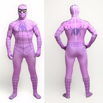 Superhero Comic Costumes Wholesale Halloween Purple Black Stripe Lycra Spandex Bodysuit Inspired by Spiderman Halloween from China Manufacturer Directly