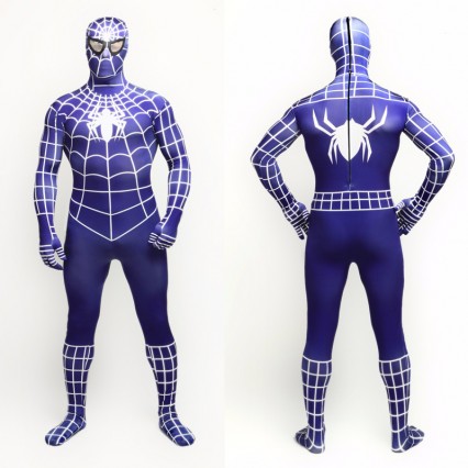 Superhero Comic Costumes Wholesale Halloween Spiderman Dark Blue with White Spider Lycra Bodysuit Halloween from China Manufacturer Directly
