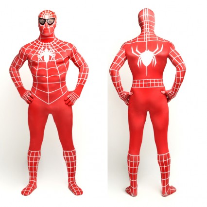 Superhero Comic Costumes Wholesale Red Lycra Spandex Unisex Spiderman Costume Suit Outfit Zentai with White Stripe from China Manufacturer Directly