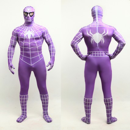 Superhero Comic Costumes Wholesale Halloween Purple Lycra Spandex White Stripe Zentai Suit Inspired by Spiderman Halloween from China Manufacturer Directly Superhero Comic Costumes Wholesale Halloween Purple Lycra Spandex White Stripe Zentai Suit Inspired by Spiderman Halloween from China Manufacturer Directly