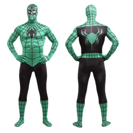 Superhero Comic Costumes Wholesale Green Lycra Black Striped Zentai Suit Inspired Spiderman Halloween Costume from China Manufacturer Directly