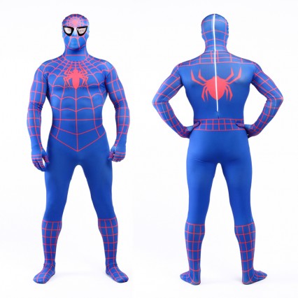 Superhero Comic Costumes Wholesale Halloween Blue Lycra Spandex Red Stripe Zentai Suit Inspired by Spiderman Halloween from China Manufacturer Directly
