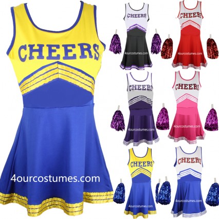 Cheerleader Fancy Dress Outfit Uniform High School Musical Costume With Pom Poms