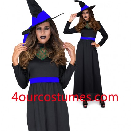 Ladies Wicked Witch Costume with Hat Adult Traditional Halloween Fancy Dress Outfit Ladies Wicked Witch Costume with Hat Adult Traditional Halloween Fancy Dress Outfit