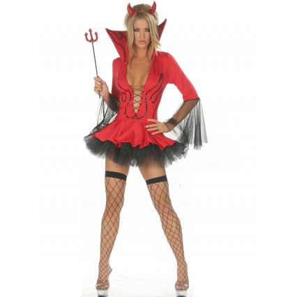 Halloween Devil Costumes For Women Red Polyester Color Block Scary Short Dress Headwear Holidays Costumes Full Set Halloween Devil Costumes For Women Red Polyester Color Block Scary Short Dress Headwear Holidays Costumes Full Set