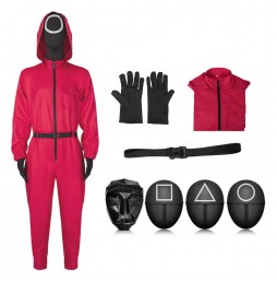 Squid Game Halloween Adult Costume Red Soldiers Leader Cosplay Jumpsuit and Mask