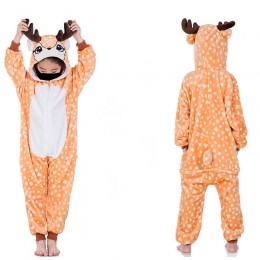 Deer Jumpsuit Onesies Kigurumis For Kids Boy Girl Pajamas Flannel Button Style Onesie Cute Funny Animal Suit Christmas Festival Gift
