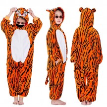 Tiger Jumpsuit Onesies Kigurumis For Kids Boy Girl Pajamas Flannel Button Style Onesie Cute Funny Animal Suit Christmas Festival Gift