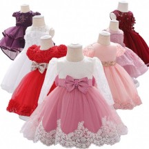 3-24Month Lace Long sleeve Children Clothes First Birthday Cute Flower Party Dress