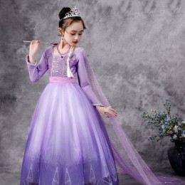 BAIGE New Elsa Costume 2 Girls Princess Dresses Snow Queen Birthday Fancy Party Cosplay Long Sleeve Outfit