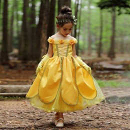 Girls Belle Princess Dress Kids Belle Cosplay Costumes Baby Girl Dress Up Frock Yellow Fancy Dress For Toddler Halloween Party
