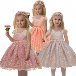 China Factory Kids Party Satin Frock Baby Flower Birthday Garments Children Summer Clothes 7933