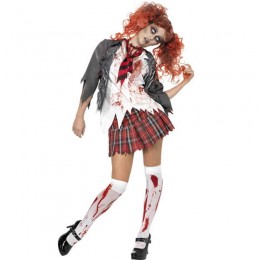Women Halloween Costumes Zombie School Girl Costume ARZC011 Gray White Red Mixed with Size XS-XXXL Available