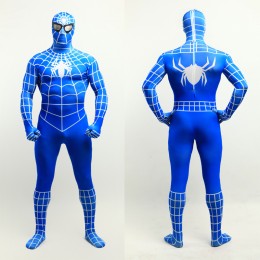 Superhero Comic Costumes Wholesale Halloween Lycra Spandex Blue White Stripes Zentai Suit Inspired by Spiderman Halloween from China Manufacturer Directly  Superhero Comic Costumes Wholesale Halloween Lycra Spandex Blue White Stripes Zentai Suit Inspired by Spiderman Halloween from China Manufacturer Directly