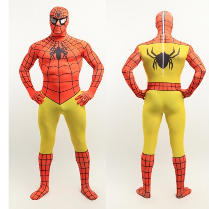 Superhero Comic Costumes Wholesale Halloween Orange Yellow Lycra Spandex Zentai Suit Inspired by Spiderman from China Manufacturer Directly