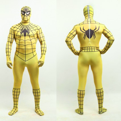Superhero Comic Costumes Wholesale Halloween Yellow Lycra Spandex Black Stripes Zentai Suit Inspired by Spiderman Halloween from China Manufacturer Directly