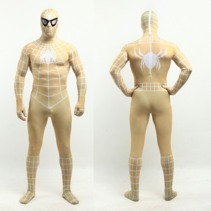 Superhero Comic Costumes Wholesale Halloween Golden Lycra Spandex White Stripe Zentai Suit Inspired by Spiderman Halloween from China Manufacturer Directly