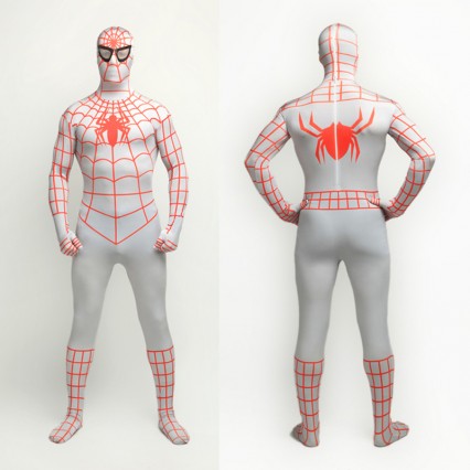 Superhero Comic Costumes Wholesale Halloween Lycra Spandex Blue White Stripes Zentai Suit Inspired by Spiderman Halloween from China Manufacturer Directly