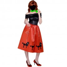 Women Costumes 1950s Womens Costume Grease Poodle Dress Red for Carnival Party