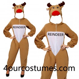 Adult Unisex Reindeer Christmas Costumes Xmas Rudolph Mens Ladies Fancy Dress