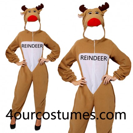 Adult Unisex Reindeer Christmas Costumes Xmas Rudolph Mens Ladies Fancy Dress