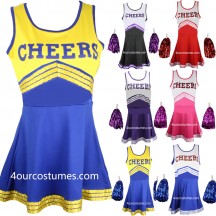 Cheerleader Fancy Dress Outfit Uniform High School Musical Costume With Pom Poms  Cheerleader Fancy Dress Outfit Uniform High School Musical Costume With Pom Poms