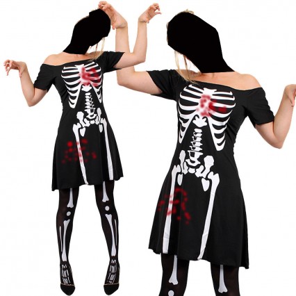 Ladies Skeleton Zombie Fancy Dress Halloween Girl Bones Costumes Dead Black