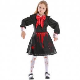 Halloween Ghost Scary Costume Girl Horror Ceramic Doll Cosplay Outsuit Girl Cursed Doll Bloodstain Print Dress Dark Witch Wear  Halloween Ghost Scary Costume Girl Horror Ceramic Doll Cosplay Outsuit Girl Cursed Doll Bloodstain Print Dress Dark Witch Wear