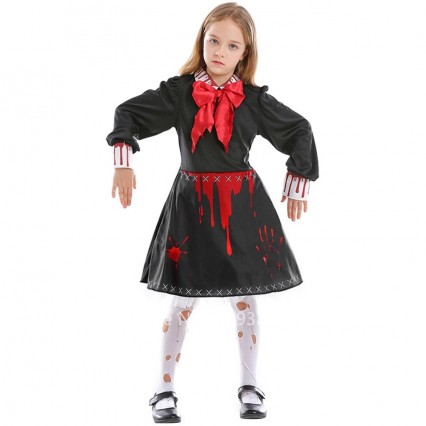 Halloween Ghost Scary Costume Girl Horror Ceramic Doll Cosplay Outsuit Girl Cursed Doll Bloodstain Print Dress Dark Witch Wear Halloween Ghost Scary Costume Girl Horror Ceramic Doll Cosplay Outsuit Girl Cursed Doll Bloodstain Print Dress Dark Witch Wear