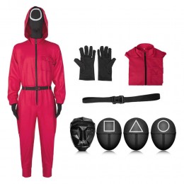 Squid Game Halloween Adult Costume Red Soldiers Leader Cosplay Jumpsuit and Mask