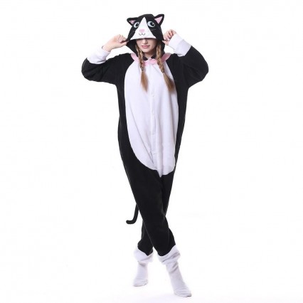 Animal Black Cat Kigurumis Onesie Men Women DJ Kitty Matching Pajama Overall Adult Sleepwear Cartoon Carnival Jumpsuit Fantasias Animal Black Cat Kigurumis Onesie Men Women DJ Kitty Matching Pajama Overall Adult Sleepwear Cartoon Carnival Jumpsuit Fantasias
