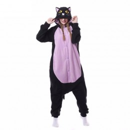 Animal Black Cat Onesie Belly Kigurumis Adult Women Fantasy One Piece Jumpsuit Polar Fleece Loose Cute Pajama Winter Sleep Suit