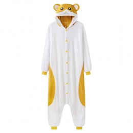 Hamster Kigurumis Unisex Onesie Animal Mouse Pajama Yellow White Loose Overalls Polar Fleece Cute Jumpsuit Festival Gift