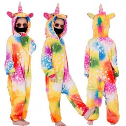 Colorful Unicorn Jumpsuit Onesies Kigurumis For Kids Boy Girl Pajamas Flannel Button Style Onesie Cute Funny Animal Suit Christmas Festival Gift