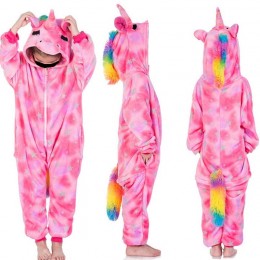 Pink Unicorn Jumpsuit Onesies Kigurumis For Kids Boy Girl Pajamas Flannel Button Style Onesie Cute Funny Animal Suit Christmas Festival Gift