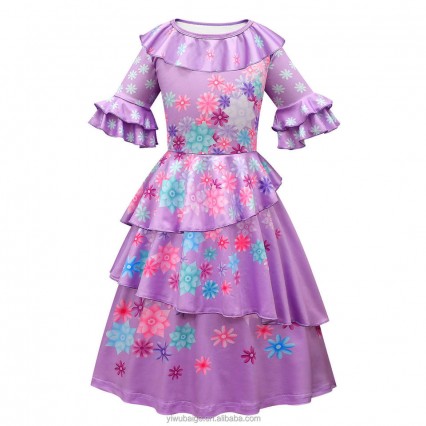 Carnival Encanto Isabella TV Movie Cosplay Girls Short Sleeve Flower Ruffles Princess Party Clothes Dress Costumes