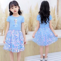 2020 Cheap Price Summer Kids Baby Girls Sequined Cotton Dress Princess Elsa BX1703