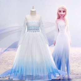 2020 Wholesale INS Snow Queen Elsa Dress Princess Girl Anna Long White Dress BX1693