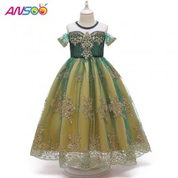 ANSOO 2021 Princess Anna Elsa Coronation Cosplay Dress Queen Elsa Christmas Halloween Costume Party Gown for Girls