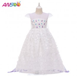 ANSOO 2022 Summer Kids Girl Fancy Long Sleeve Long Cape Cosplay Party Princess Frozn Elsa Dress Costume