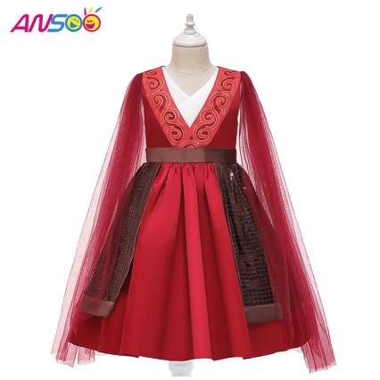 ANSOO Halloween Costumes For Kids Girls Hua Mulan Dress Baby Frock Design Party Wear Cosplay Dress