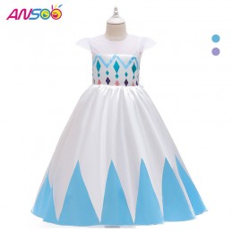 ANSOO New Wholesale Price Cartoon Elsa White Princess for Girls Dresses Halloween Costumes For Girls
