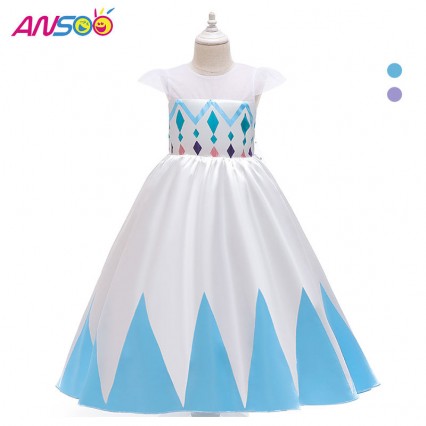 ANSOO New Wholesale Price Cartoon Elsa White Princess for Girls Dresses Halloween Costumes For Girls