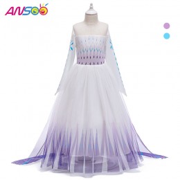 ANSOO Snow Queen 2 Cosplay Girls Dress Summer Casual Mesh Princess Dress Party Performance Costume 4-12 Years Kids Elsa Dresses