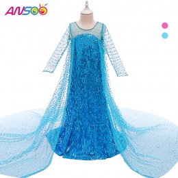 ANSOO Top Selling Cloths Fancy Princess Dress Up Sequined Long Tail 2022 Elsa Anna Dress For Girls