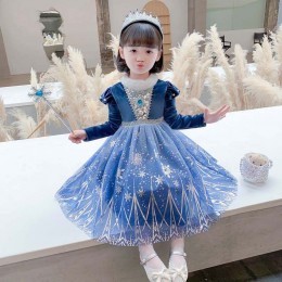 Christmas Gift Ideas Long Trailing Lace Bling Sequined Split Hem Ana Elsa Dress HCGD-033