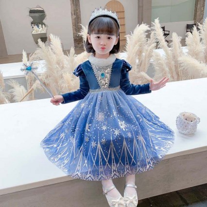 Christmas Gift Ideas Long Trailing Lace Bling Sequined Split Hem Ana Elsa Dress HCGD-033 Christmas Gift Ideas Long Trailing Lace Bling Sequined Split Hem Ana Elsa Dress HCGD-033